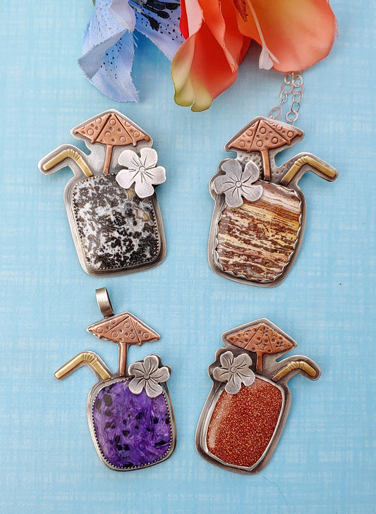 Gemstone tiki drink cocktail necklaces