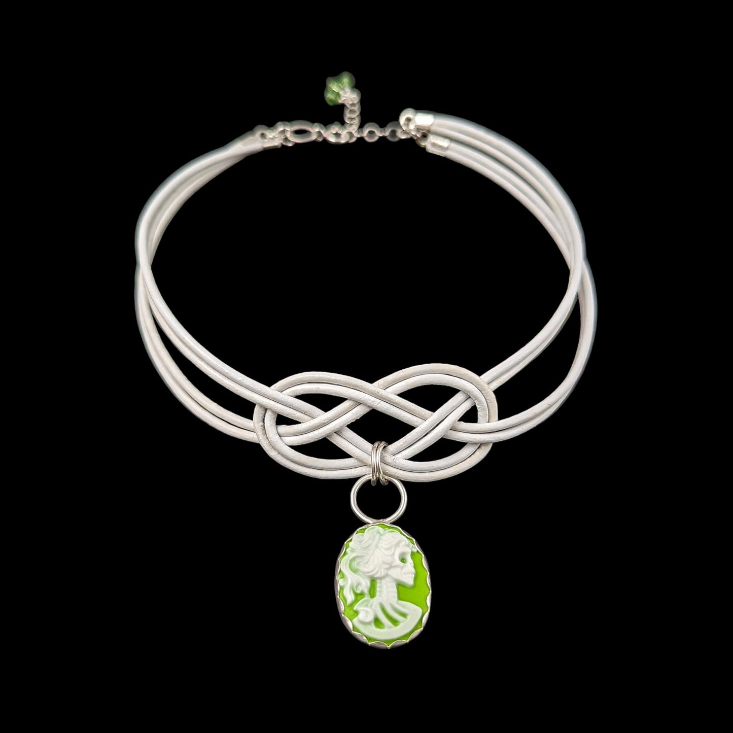 Lime Green Cameo Skull on White Cord - custom