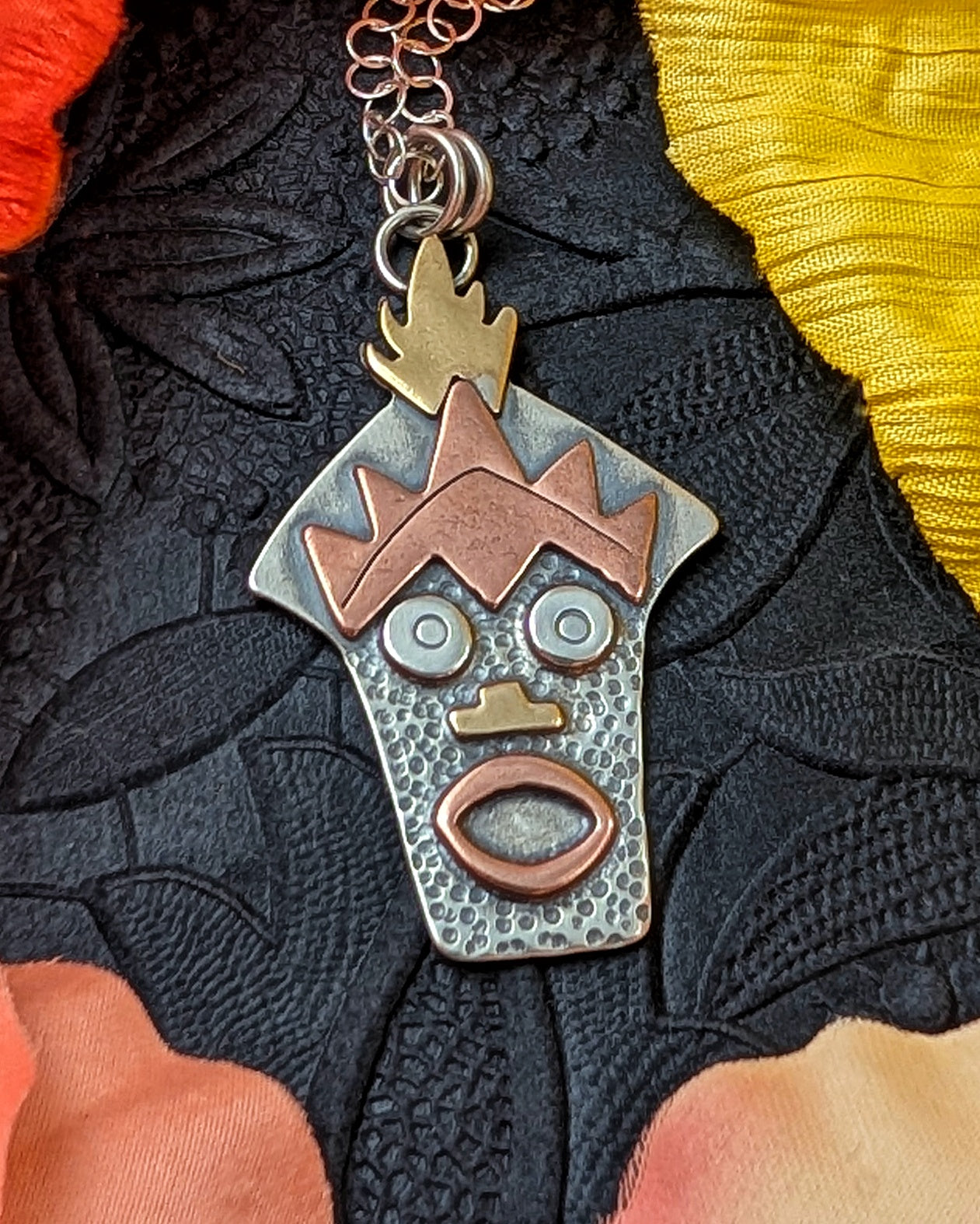 Sterling silver Witch Doctor with Hawaiian mask necklace