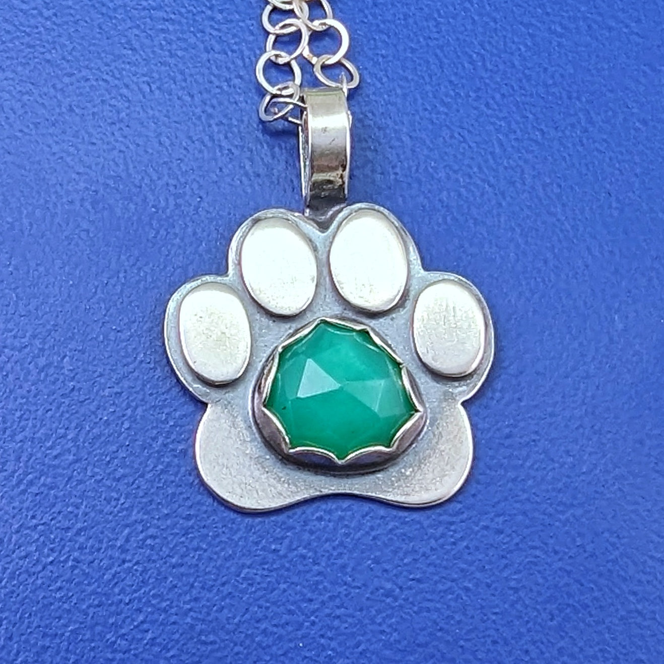 Sterling silver paw necklace with chrysoprase