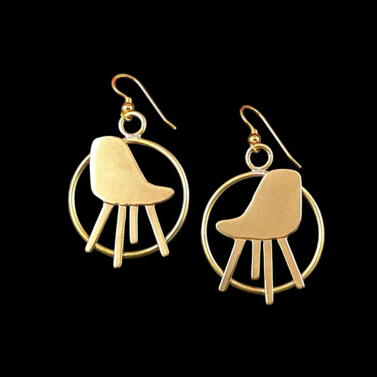 Eames Chair earrings in gold tone brass