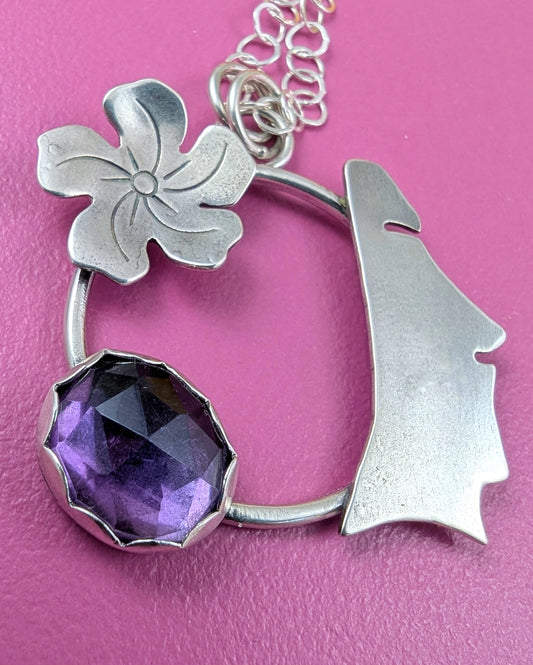 Sterling silver moai pendant with amethyst
