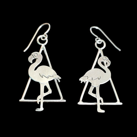 Handmade sterling silver flamingo dangle earrings lightweight