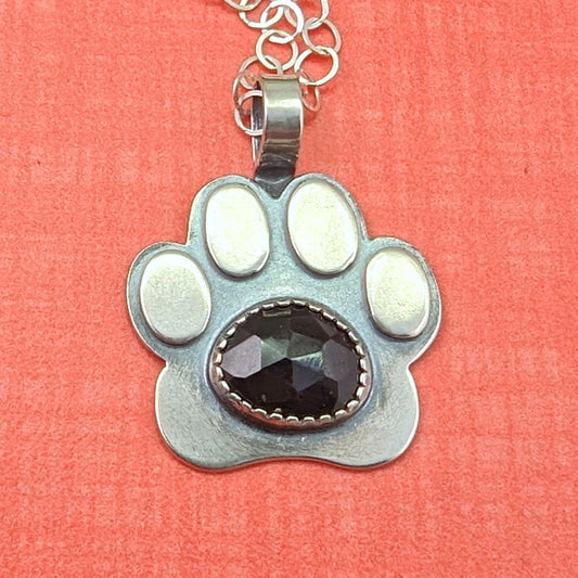 Sterling silver paw necklace with onyx