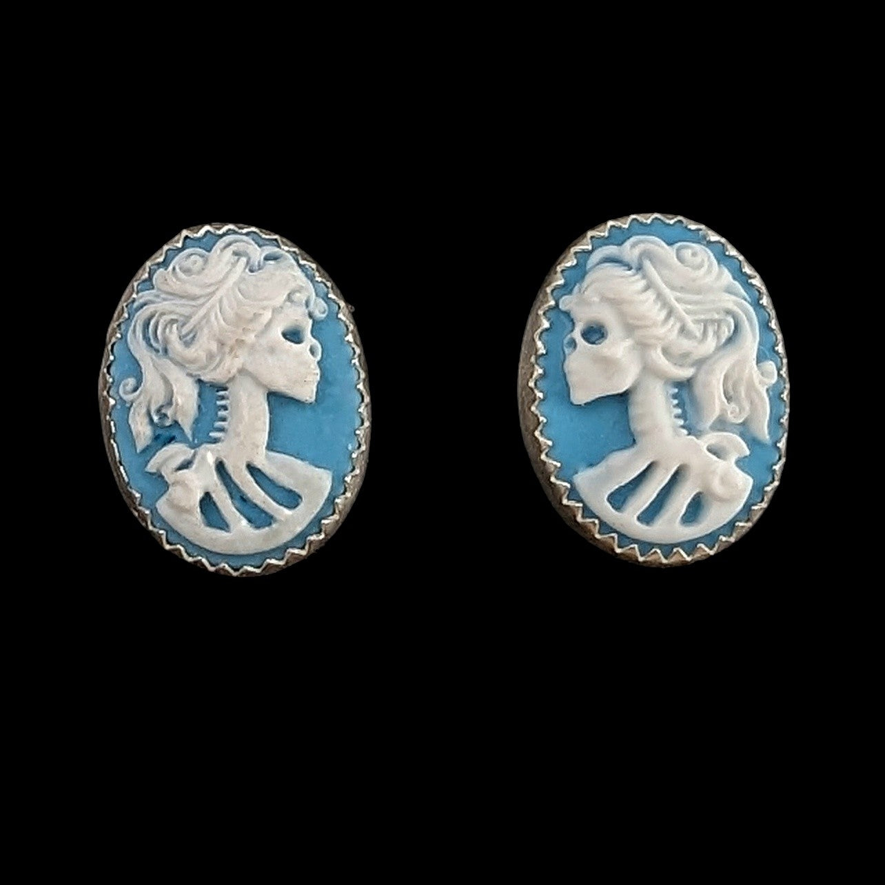 Lady Skull Cameo Post Earrings - Small