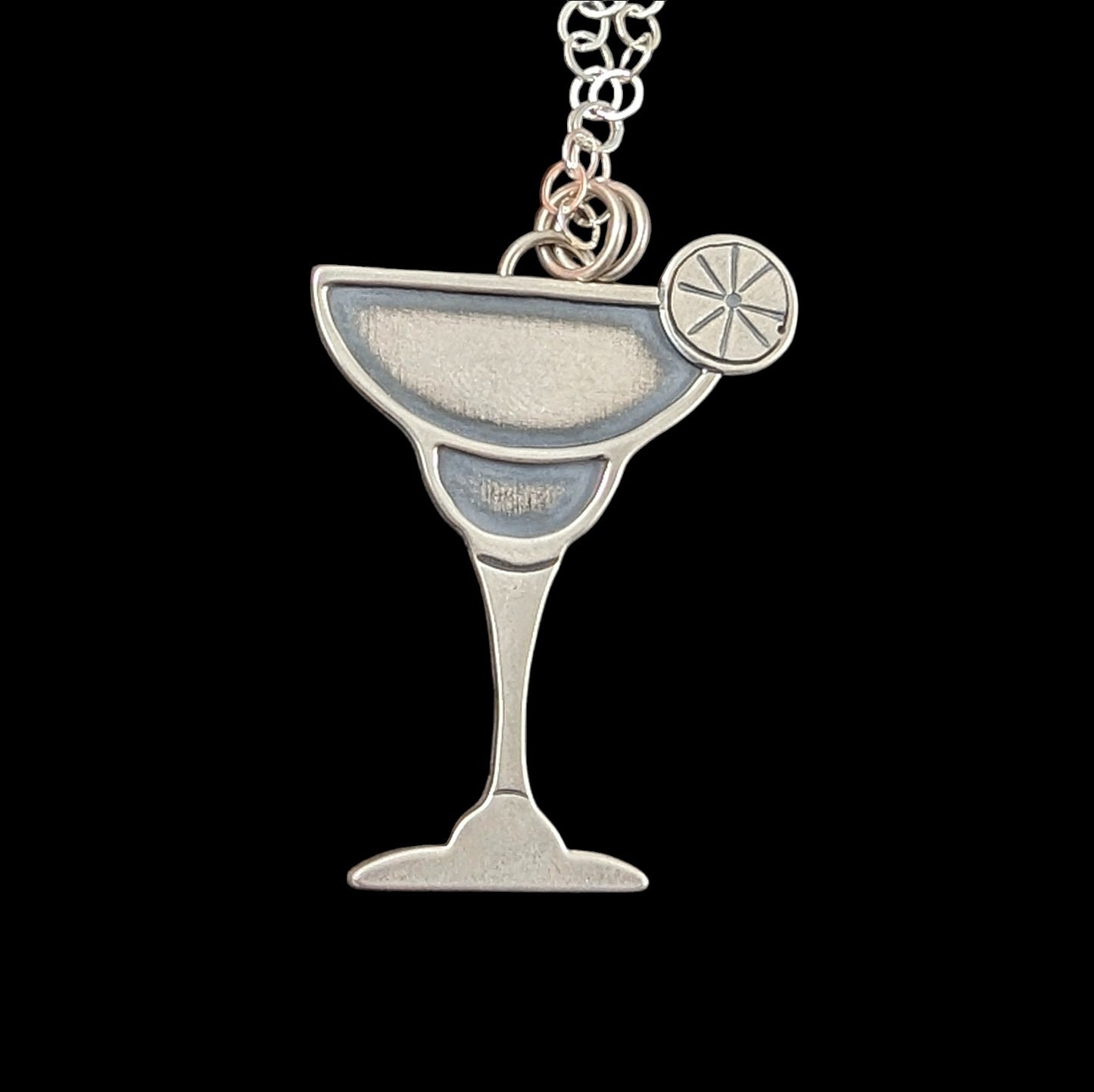 Margarita drink cocktail necklace handmade in sterling silver