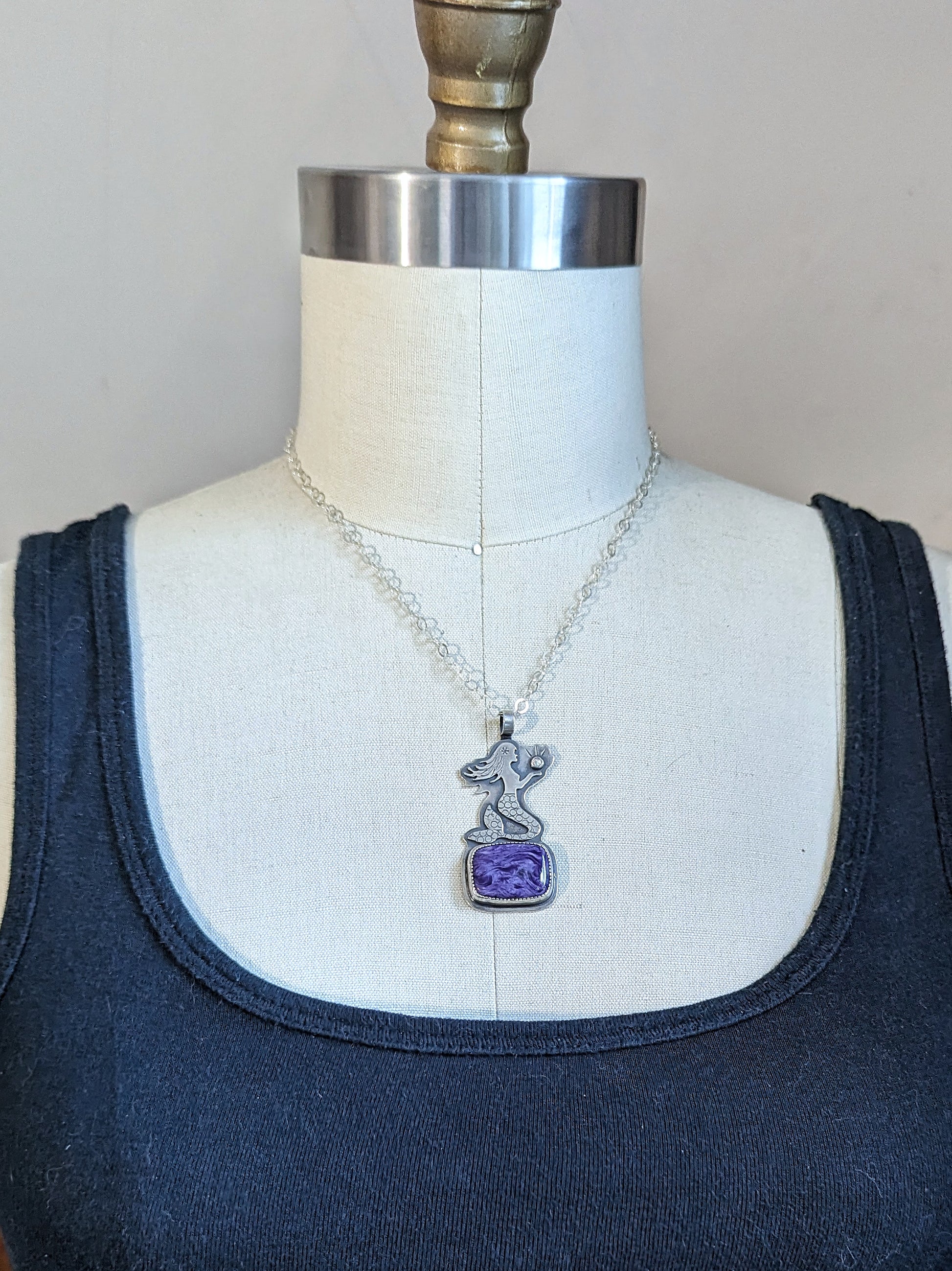 Charoite mermaid necklace on bust