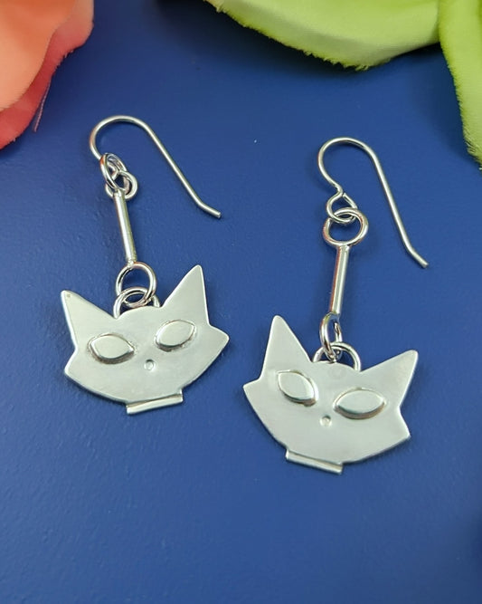 Mid century modern cat earrings in a short dangle