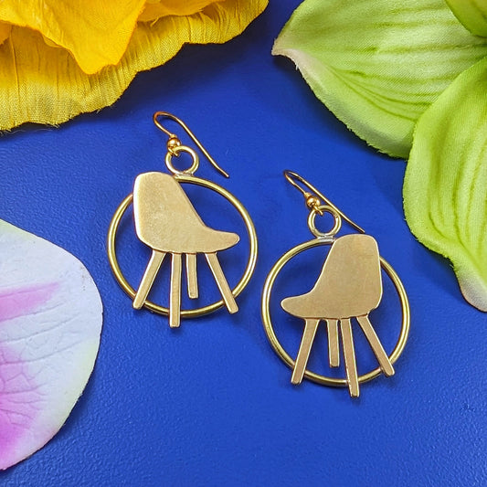 Mid century modern Eames furniture earrings in gold tone brass