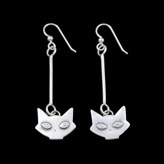 Mid century modern cat earrings handmade in sterling silver by Smashfire Designs