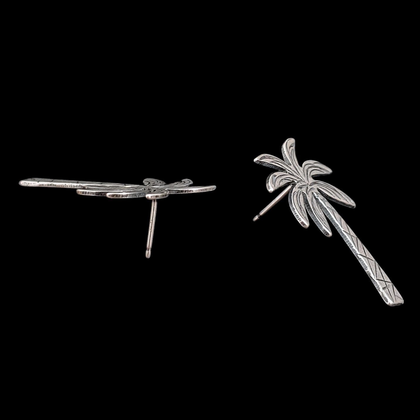 Handmade sterling silver palm tree stud earrings that make great tiki accessories.
