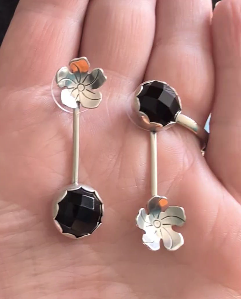 Video of flower and onyx earrings