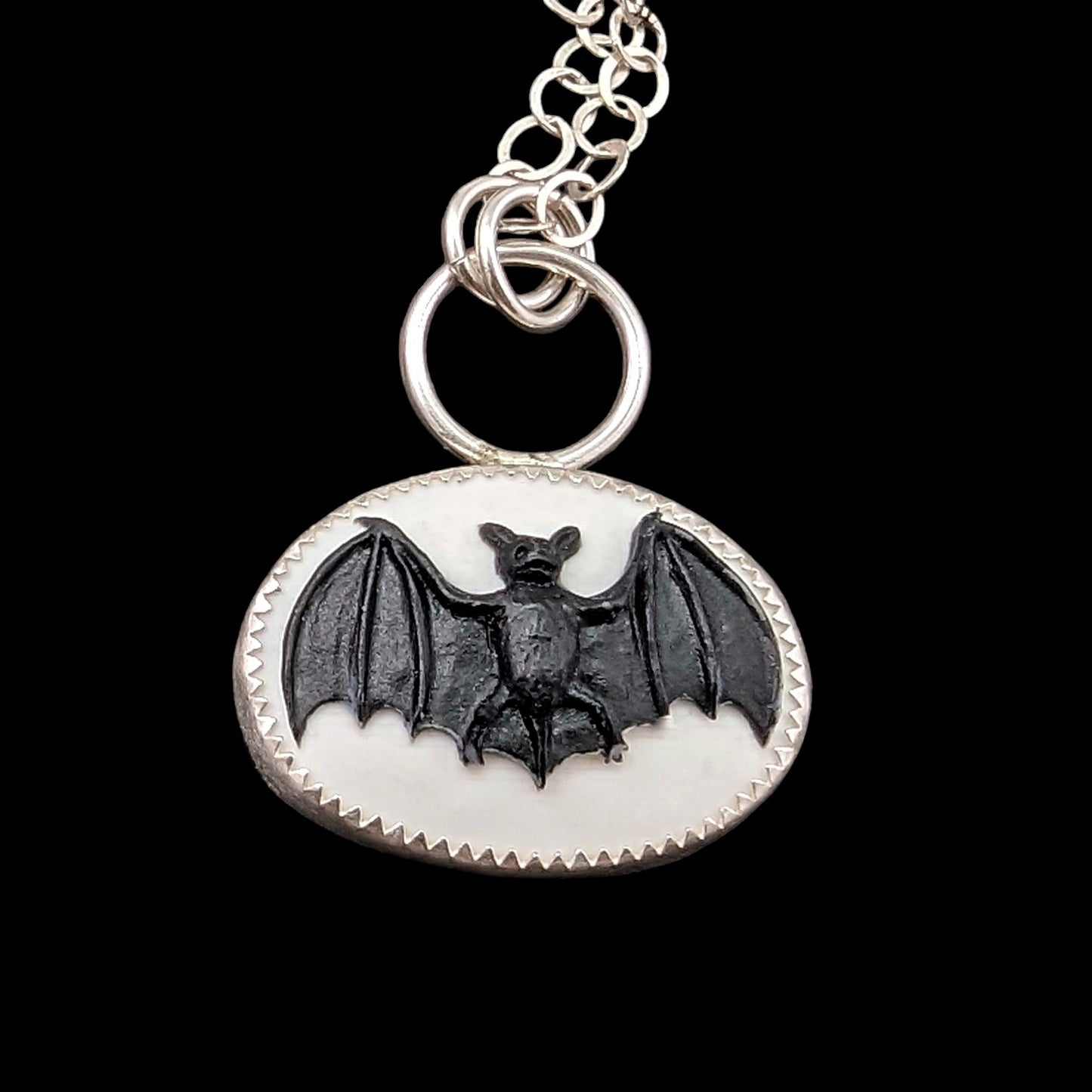 Bat cameo sterling silver necklace