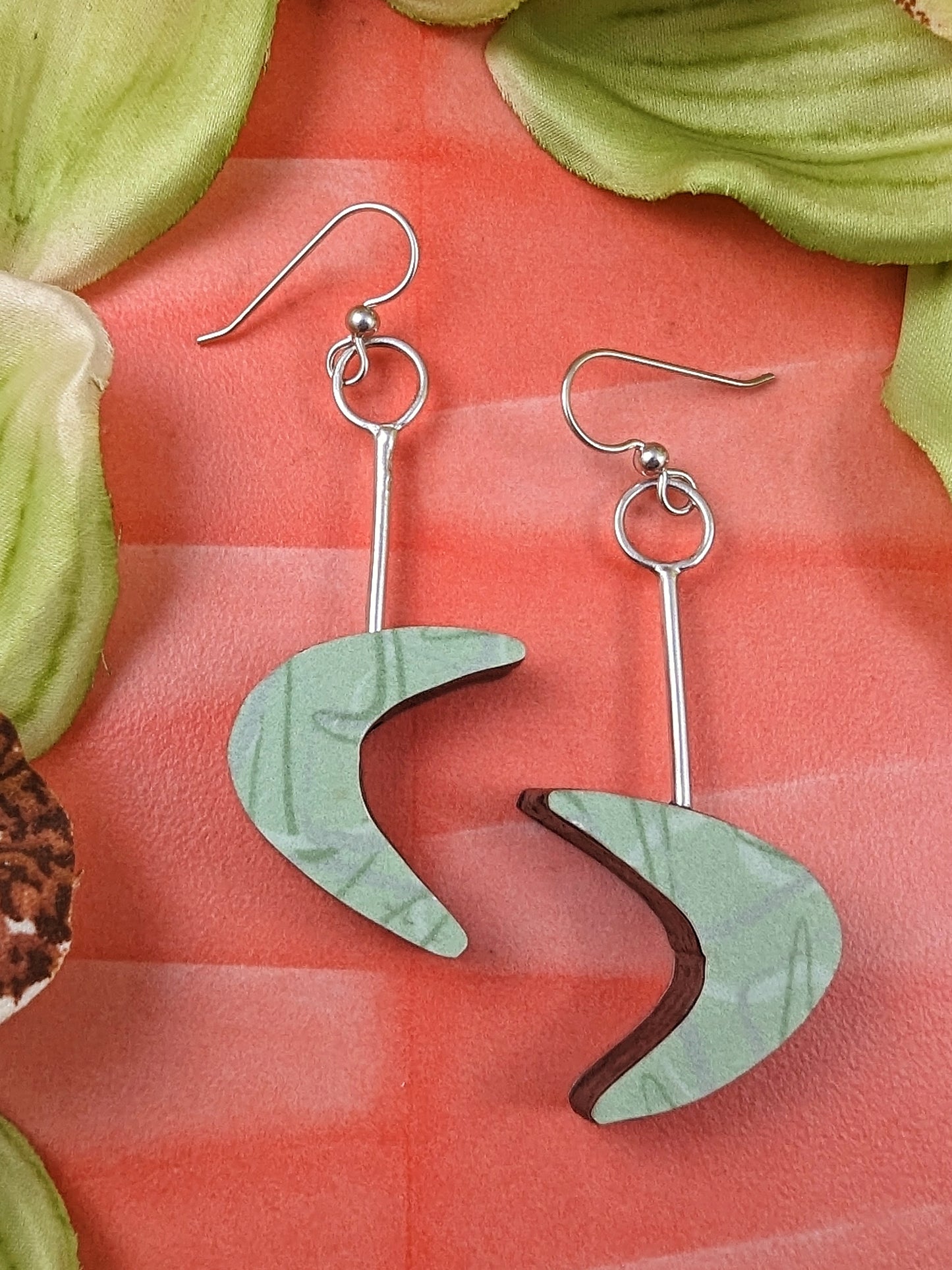 Boomerang Laminate Earrings - Light Green