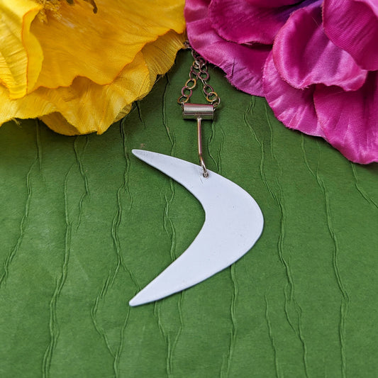 Powdercoated white mid century modern boomerang necklace