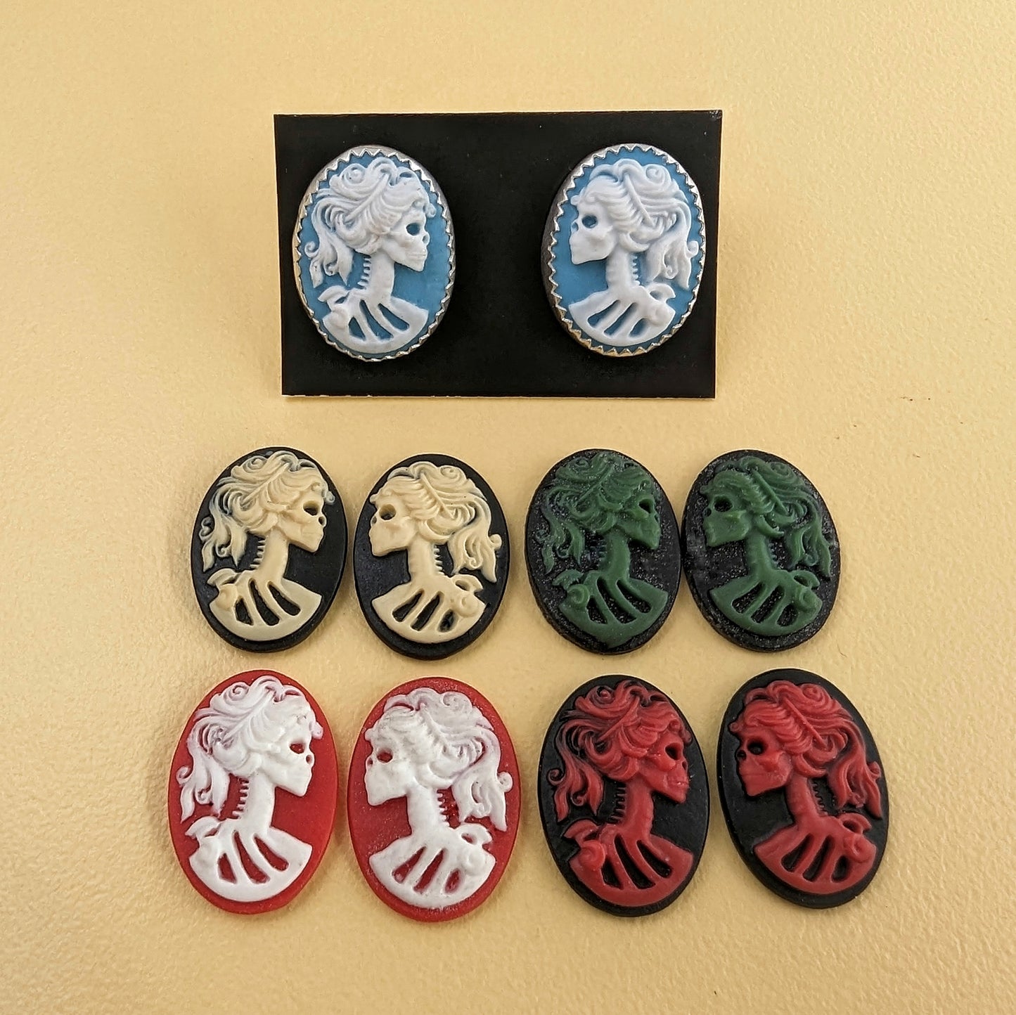 Lady Skull Cameo Post Earrings - Small