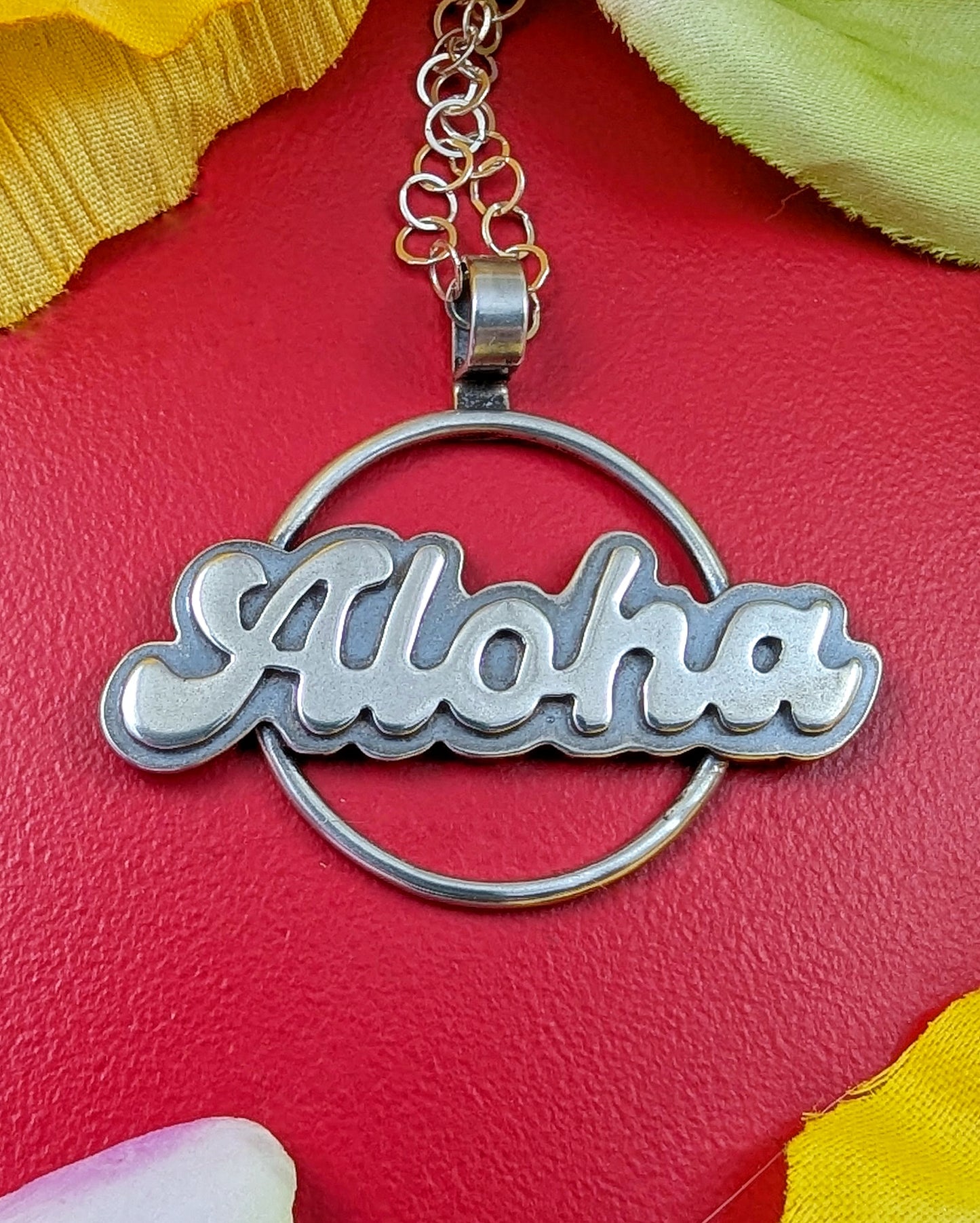 Sterling silver Aloha necklace on circle