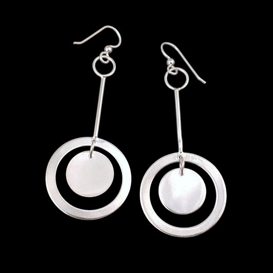 Handmade sterling silver circle drop dangle earrings.