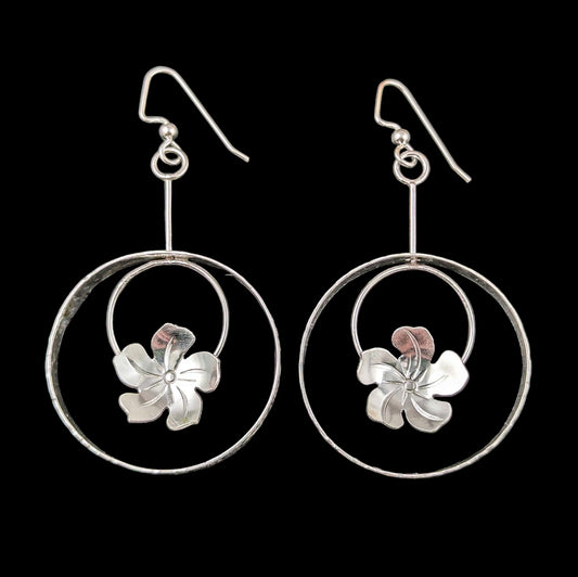 Double Circle Flower Dangle Earrings