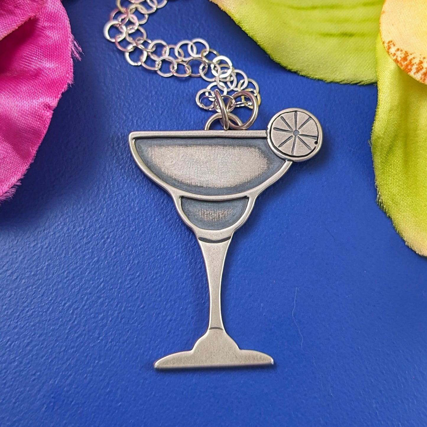 Margarita drink necklace handmade in sterling silver