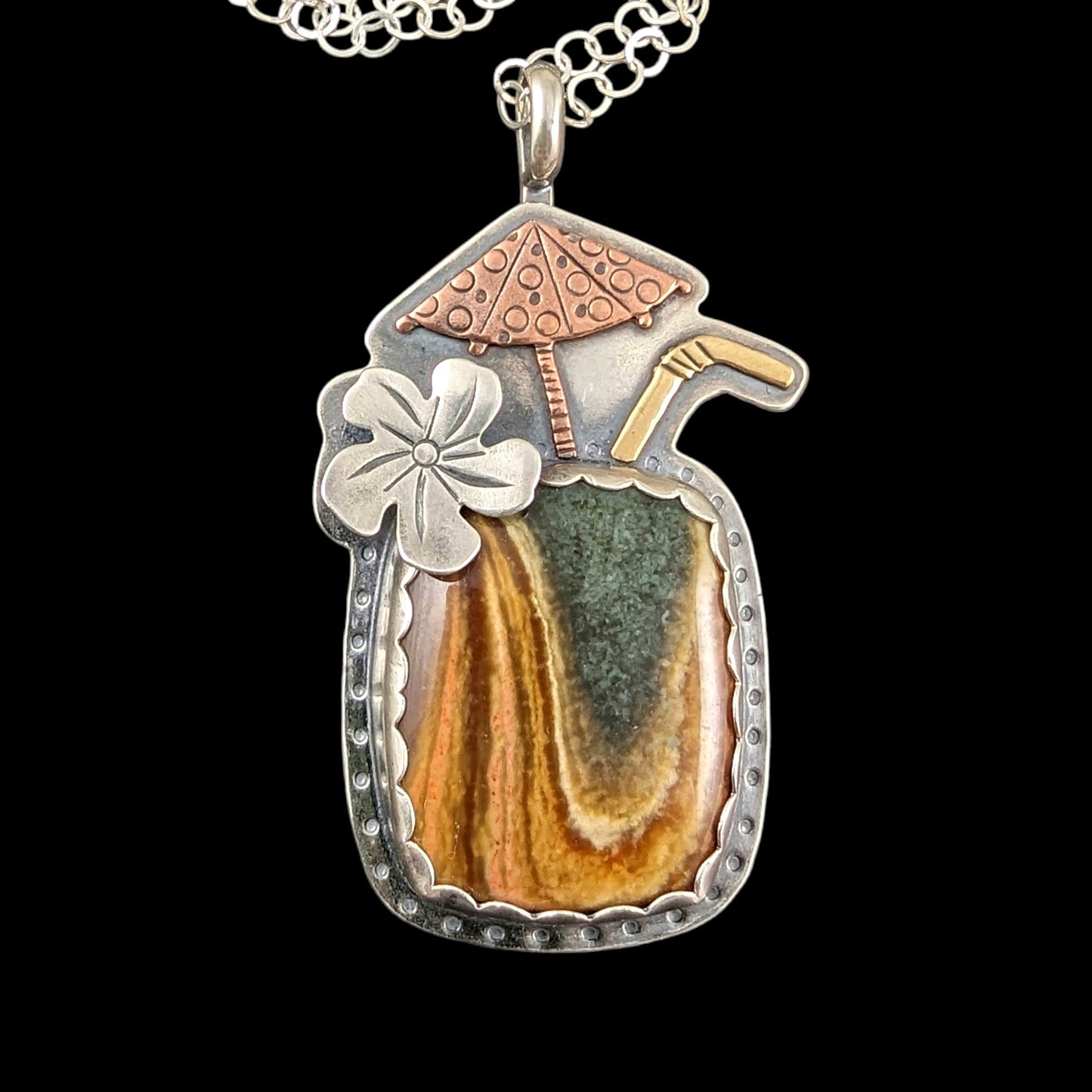 Tiki drink necklace in mookaite jasper