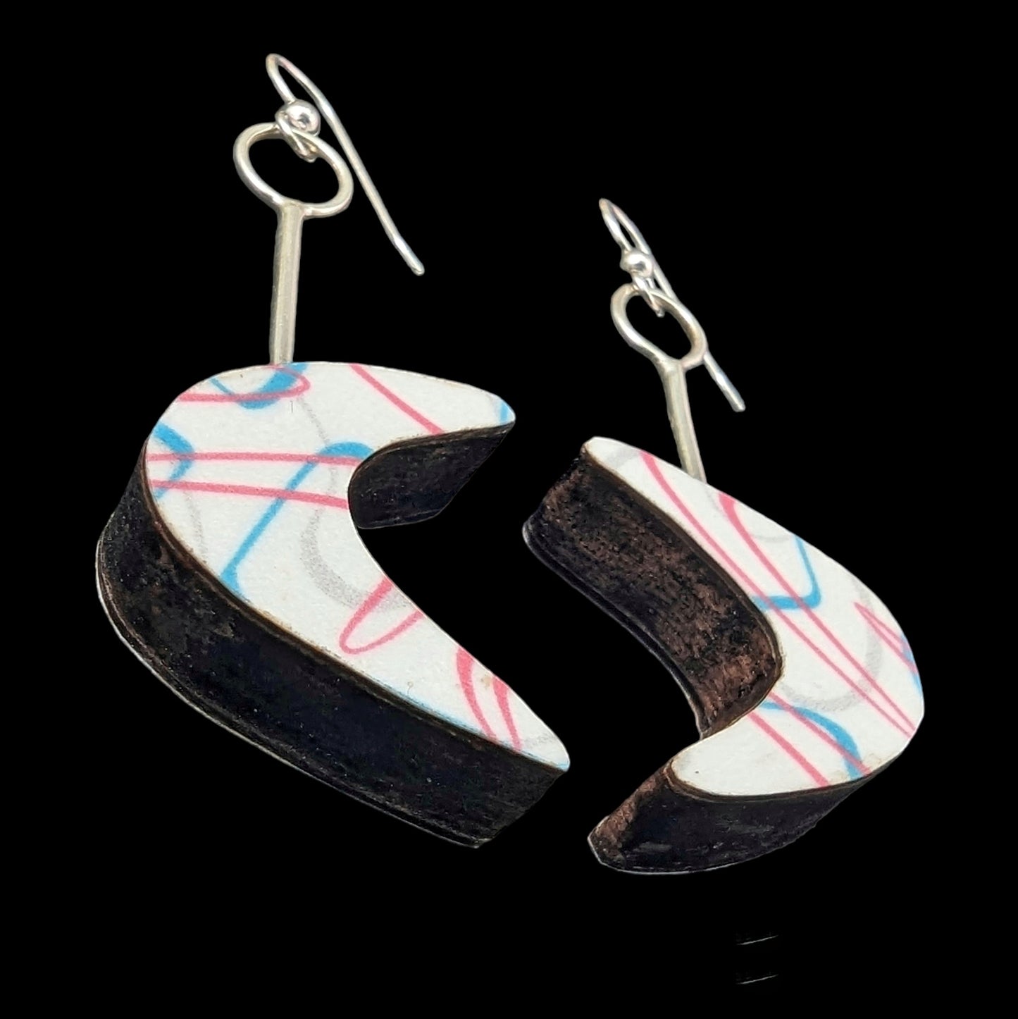 Boomerang Laminate Earrings - Pink/White/Turquoise