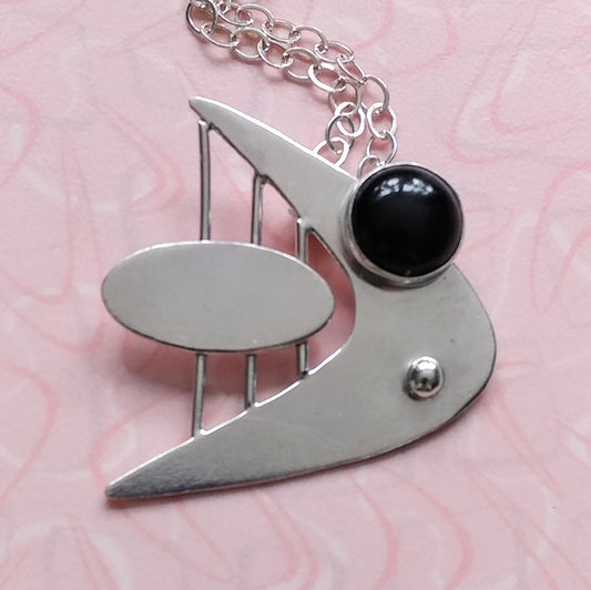 Sterling silver boomerang and black onyx necklace