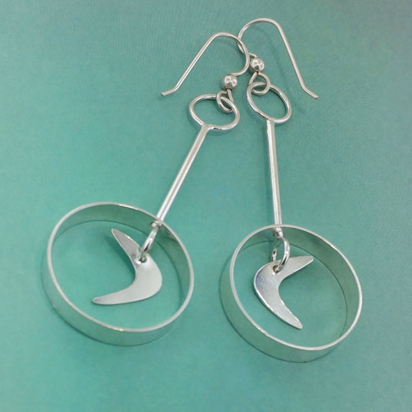 Retro boomerang earrings handmade in sterling silver lightweight