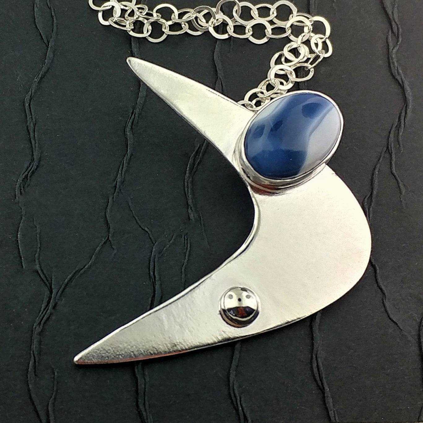Sterling Silver Boomerang Necklace with Blue Opal