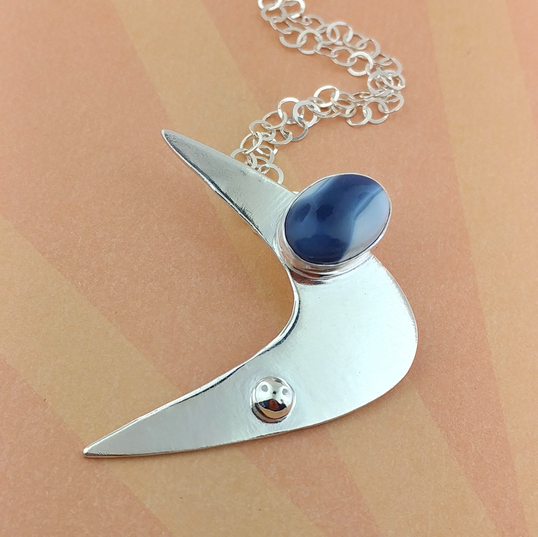 Boomerang modernist sterling silver necklace