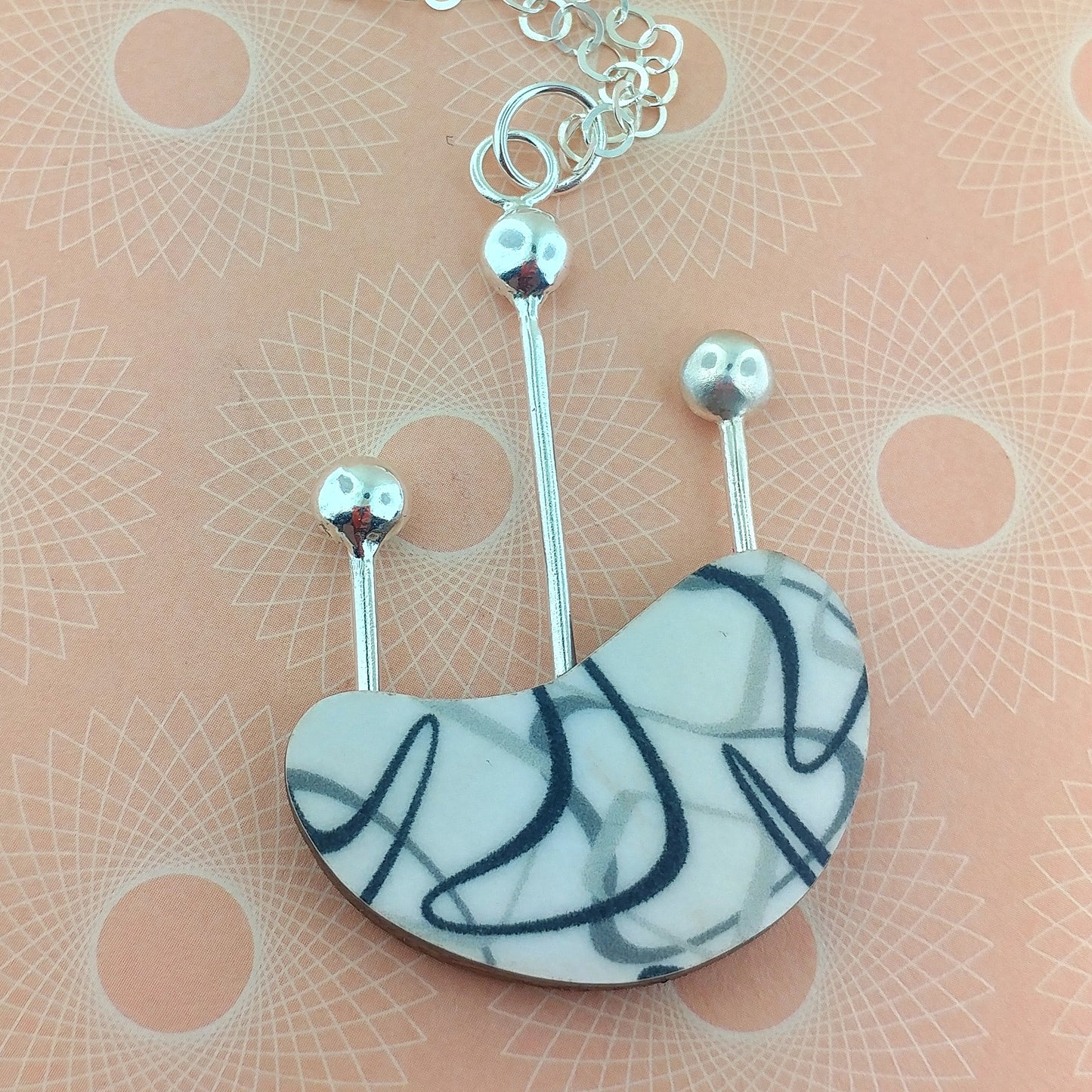 Modernist mid century modern laminate boomerang necklace