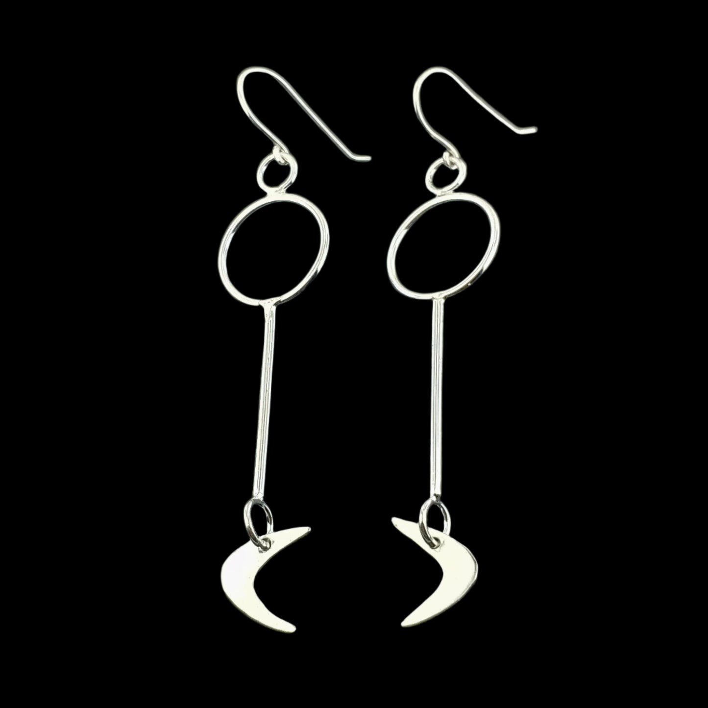 Mid century modern inspired sterling silver boomerang earrings