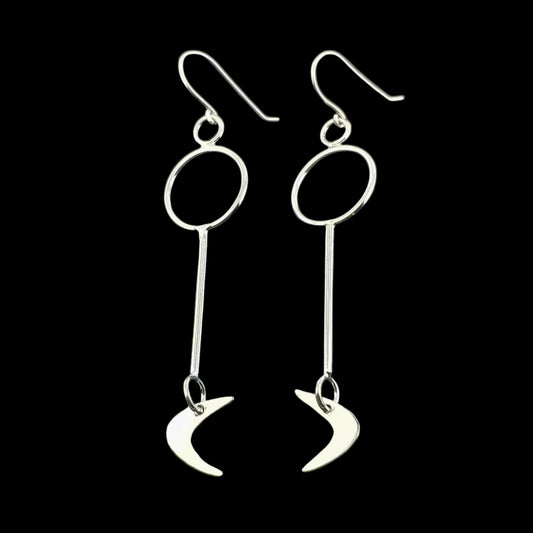 Mid century modern inspired sterling silver boomerang earrings