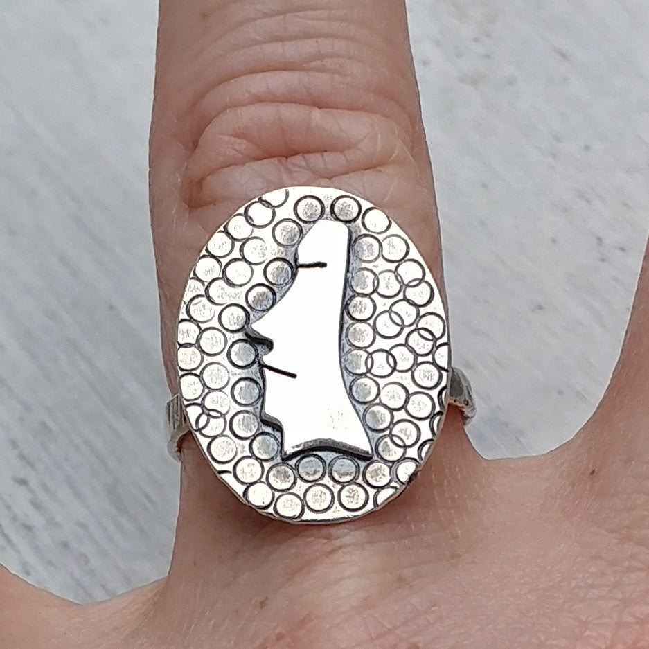 Handmade sterling silver moai ring