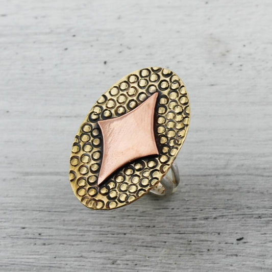 Retro Diamond in Copper on Brass Ring