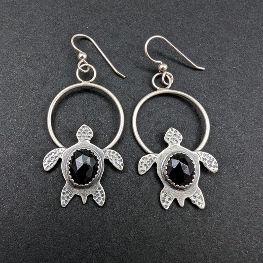 Sterling silver handmade earrings with rosecut black onyx