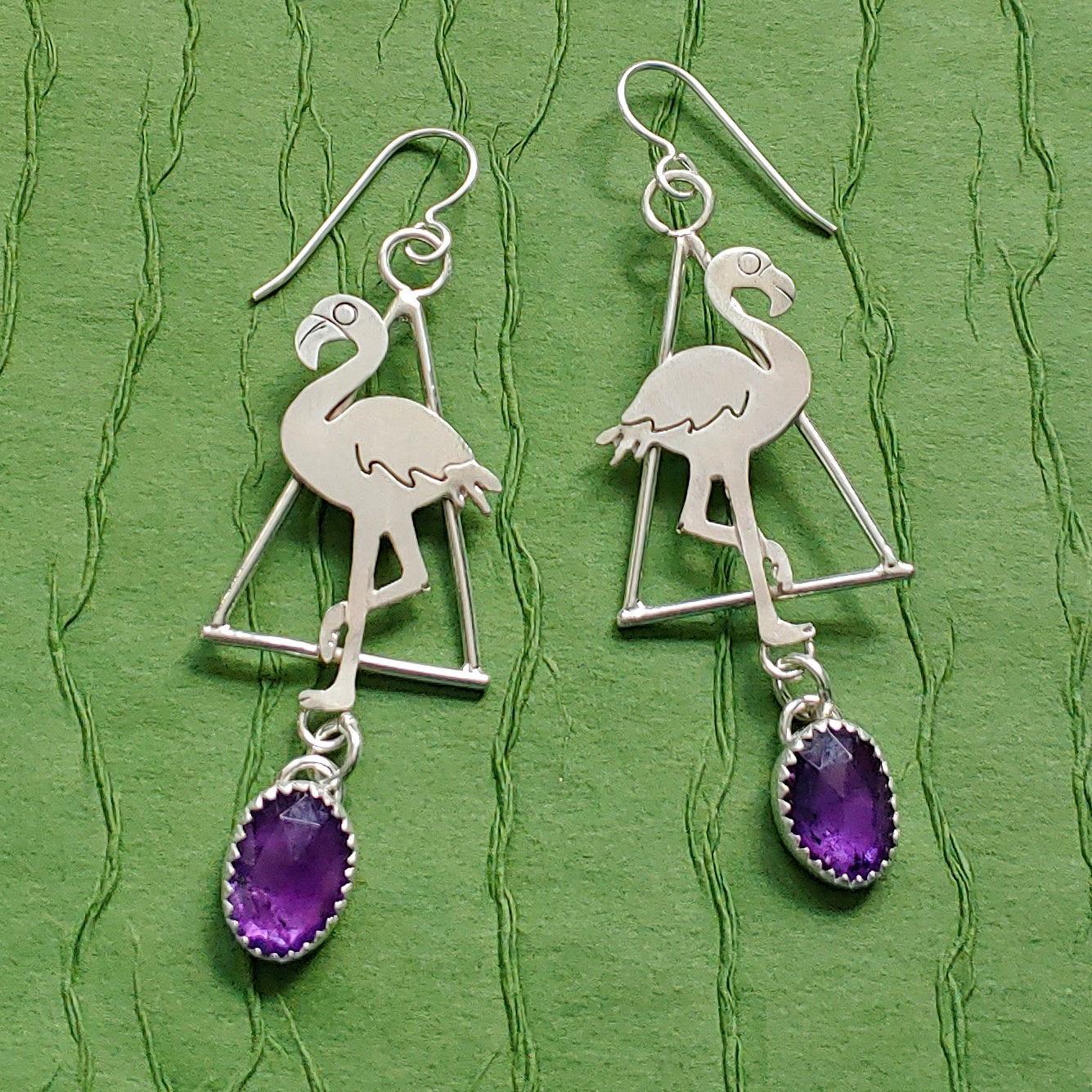 Flamingo Triangle Earrings with Amethyst