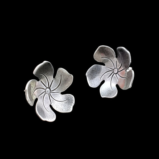 sterling silver Tiki plumeria flower stud earrings
