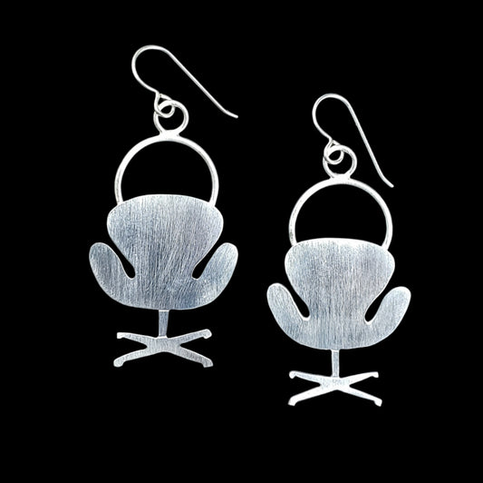 Mid century modern swan chair earrings handmade in sterling silver which are perfect for the 17th wedding anniversary gift of furniture