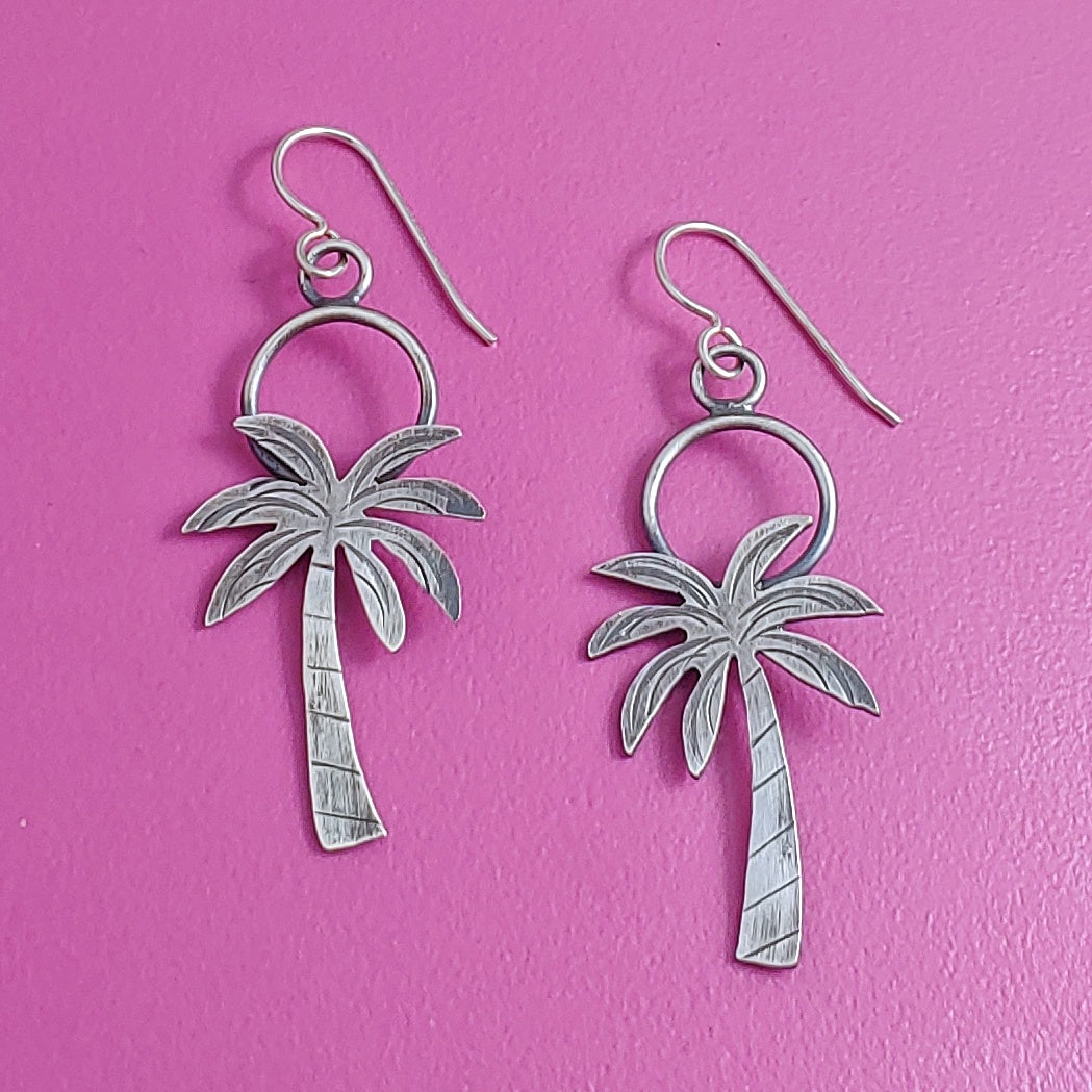 Sterling silver palm tree lightweight earrings handmade.