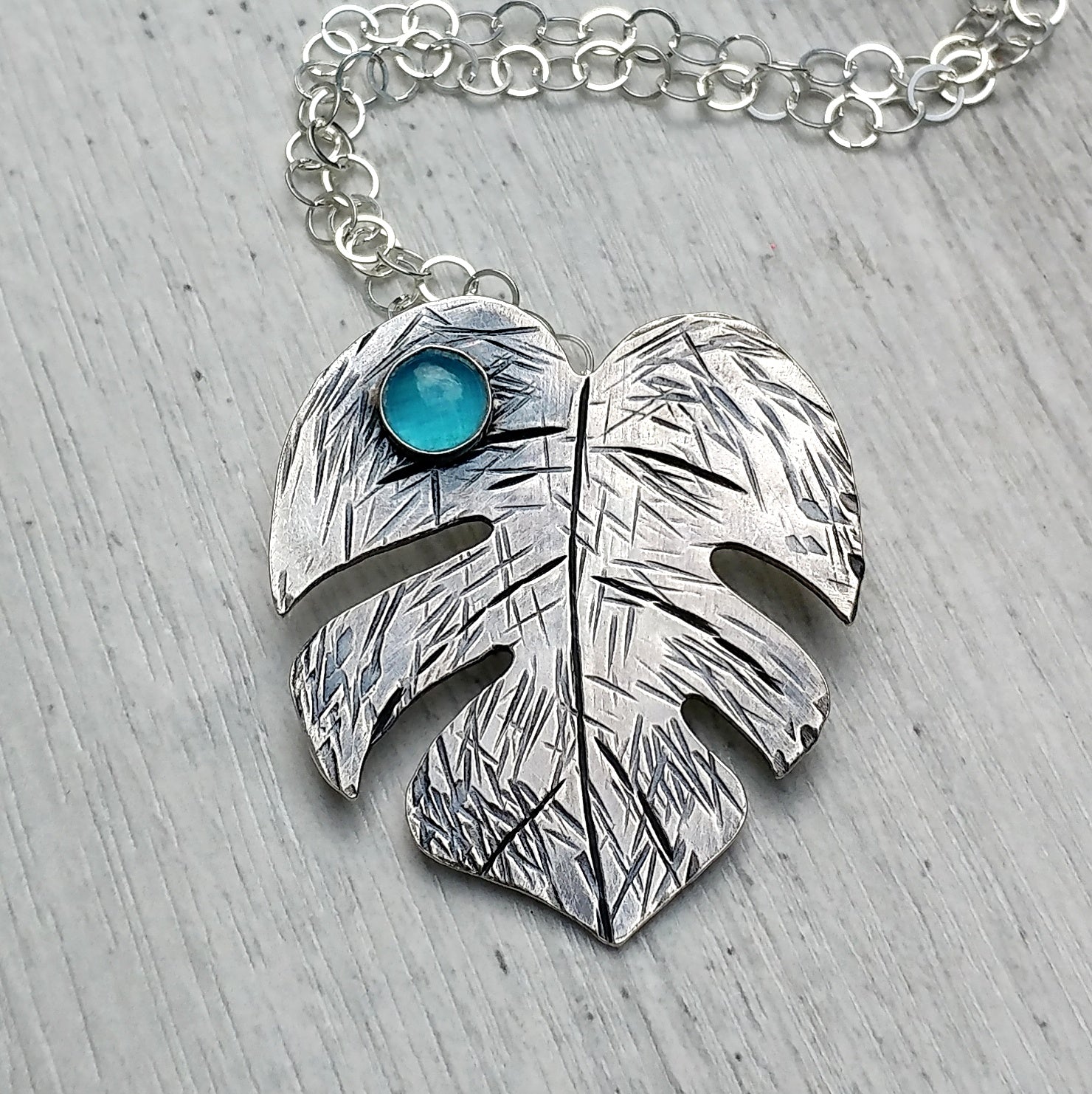 Monstera deliciosa necklace handmade in sterling silver to act as your perfect Tiki accessory