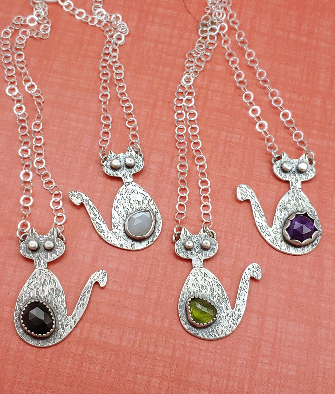 Sterling silver mid mod cats with gemstones