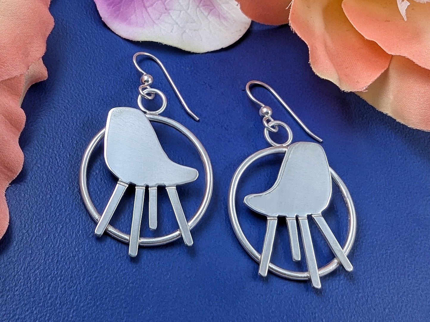 Sterling silver mid century modern Eames chair earrings that are perfect for a 17th wedding anniversary.