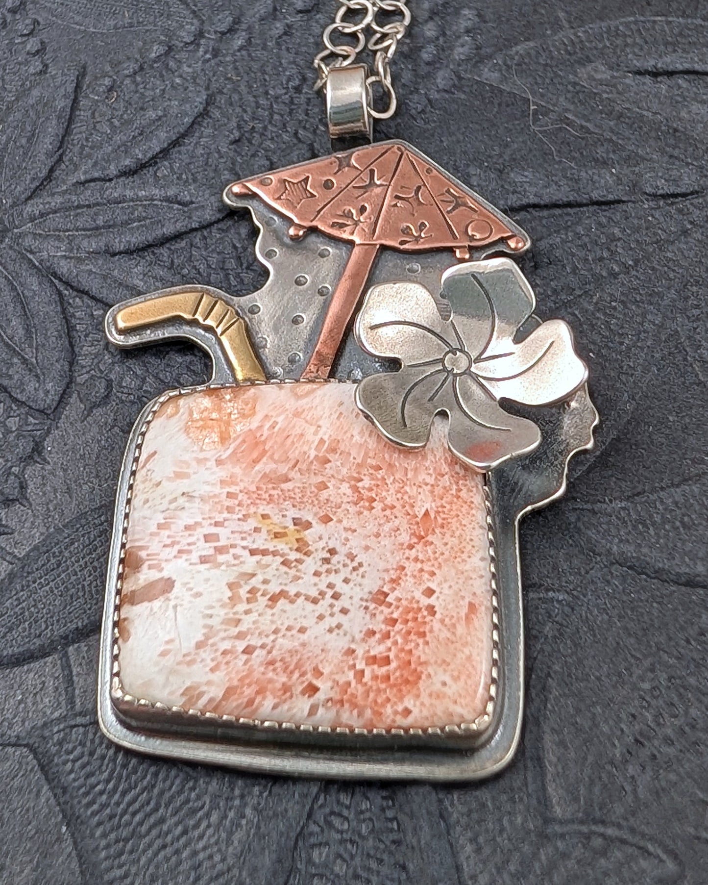 Scolecite necklace with Tiki things. Super fun for the ladies!