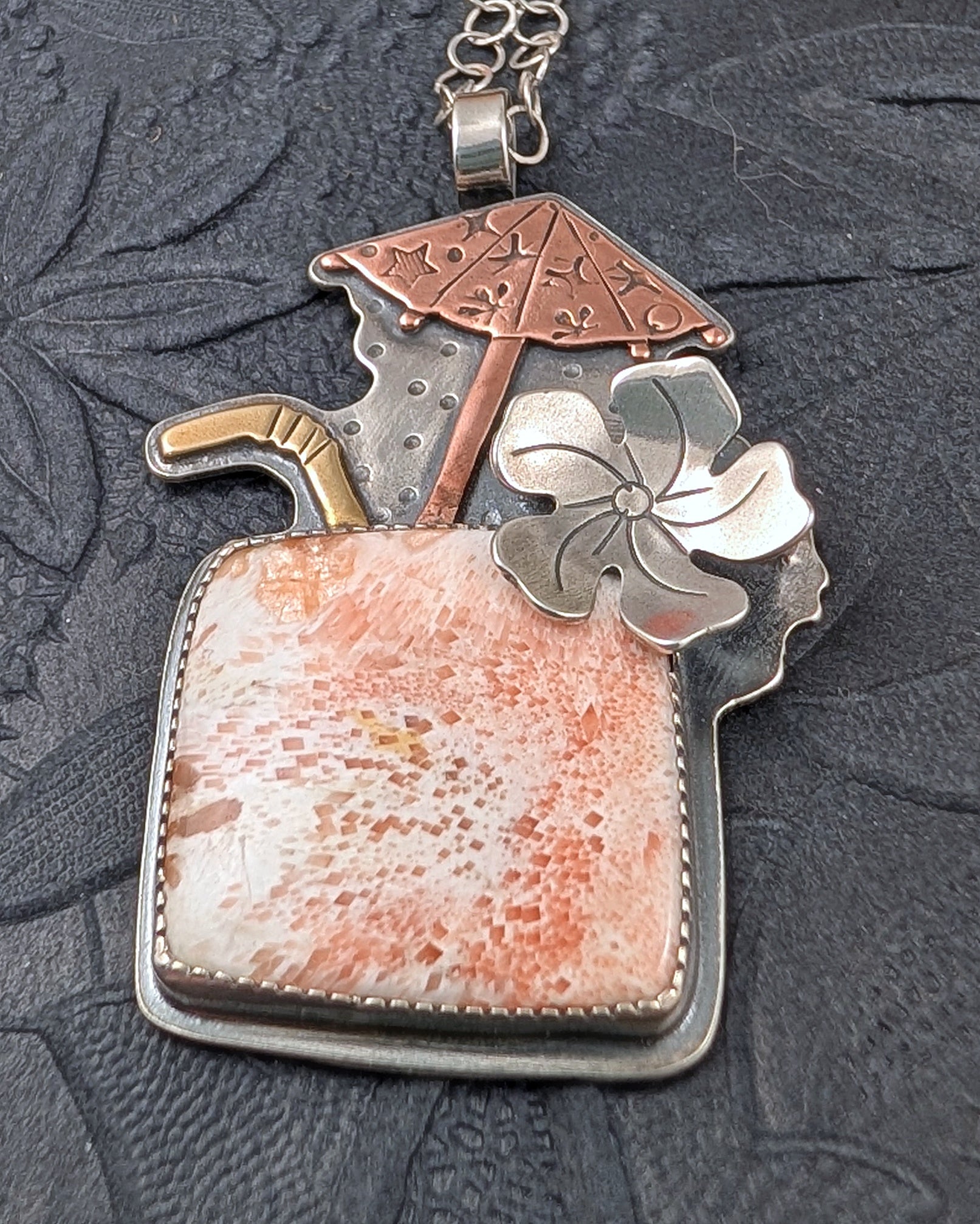 Scolecite necklace with Tiki things. Super fun for the ladies!