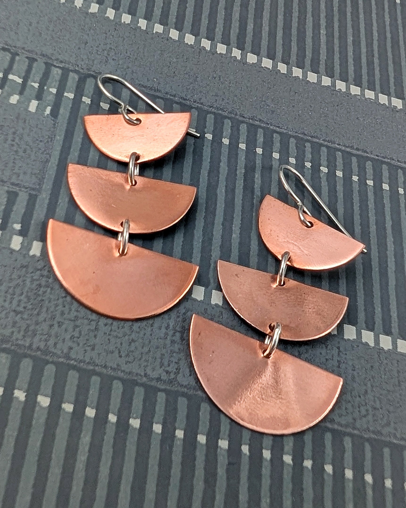 Copper half moon dangle earrings 