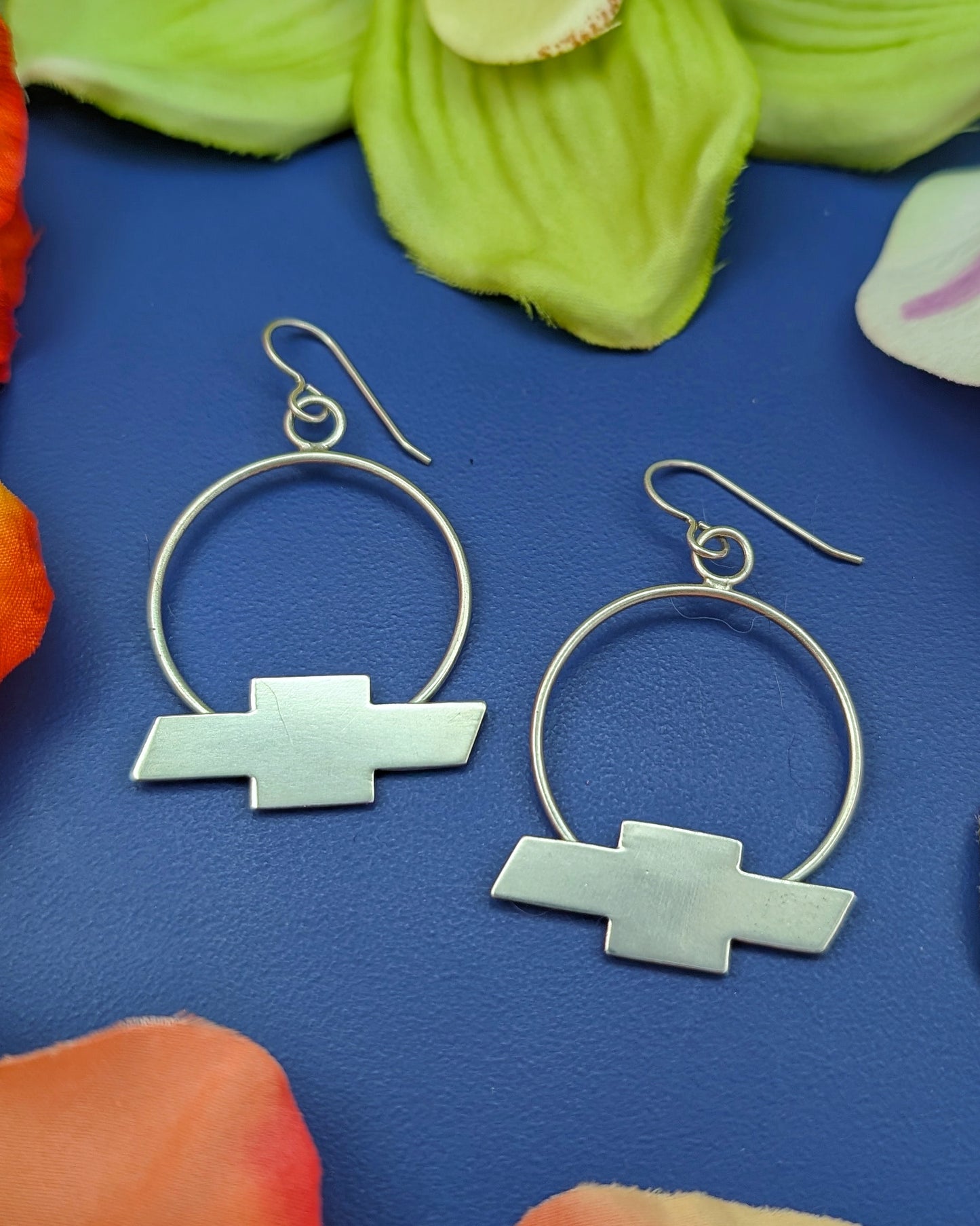 Chevrolet bow tie logo earrings in sterling silver