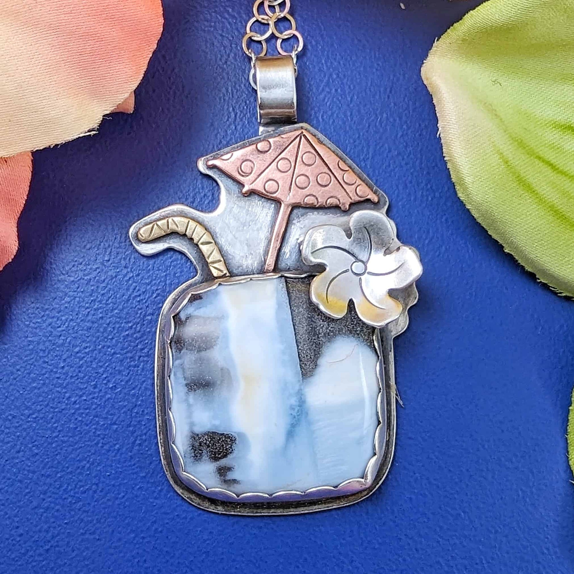 Blue opal tiki cocktail necklace