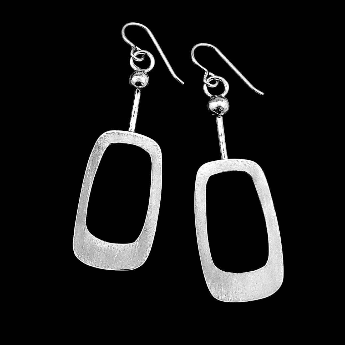 Handmade sterling silver retro inspired Googie soft rectangle lightweight earrings