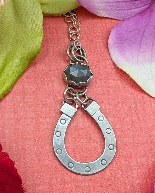 Lucky horseshoe necklace with grey moonstone